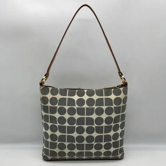 Kate Spade Gray Canvas Vintage Geometric Print Shoulder Bag - Picture 2 of 11